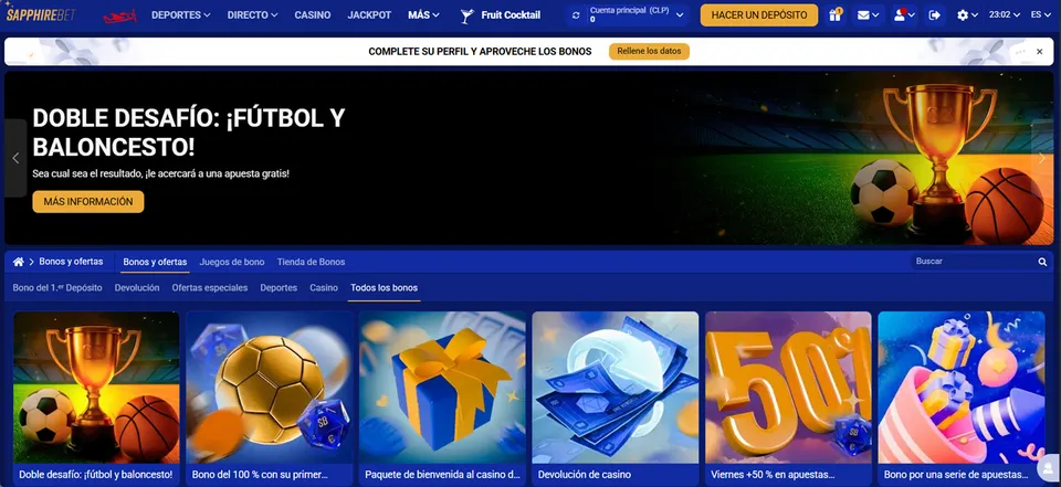 Bono de bienvenida para deportes en SapphireBet